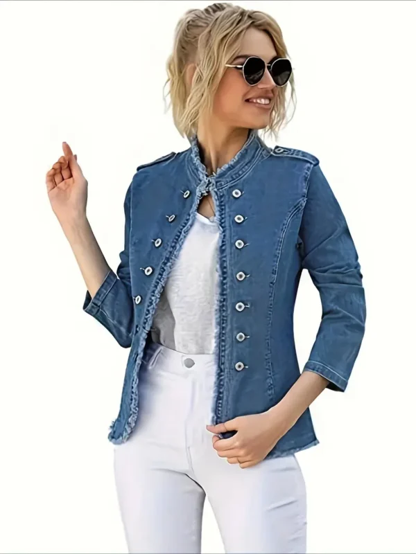 Women's Elegant Blue Frayed Denim Jacket
