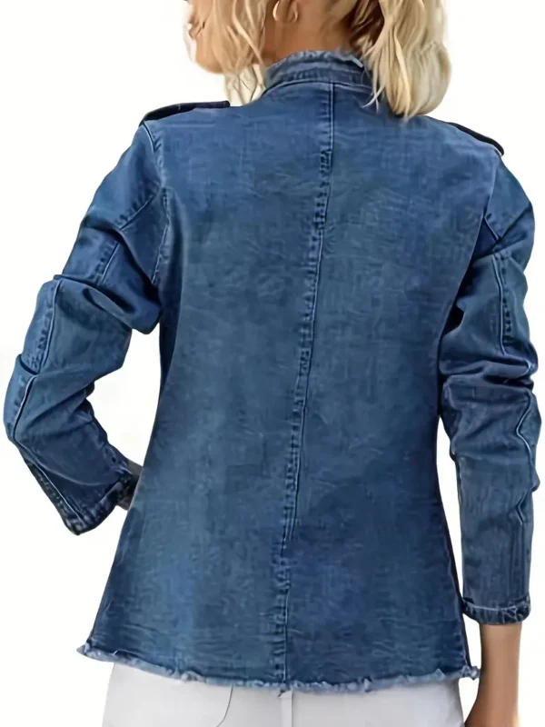 Women's Elegant Blue Frayed Denim Jacket - Image 2
